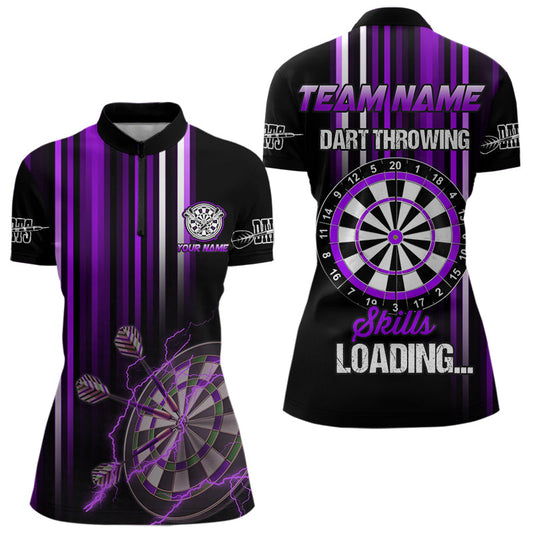 Individuelles Lila Darts Wurf-Fähigkeiten Dart Quarter Zip Shirt Für Damen – Lustige Dart Trikots TDM3788