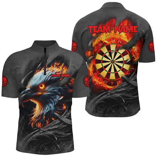 Darts Adler Feuerflamme Herren Shirt mit Viertelreißverschluss, Dart Liga Team Trikot TDM2101