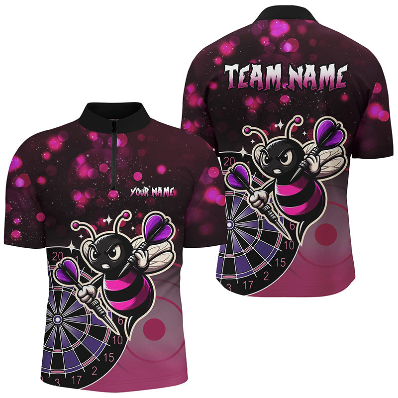 Pinkes Darts Biene Herren Shirt mit Viertelreißverschluss, Lustiges Dart Trikot Geschenk TDM2105