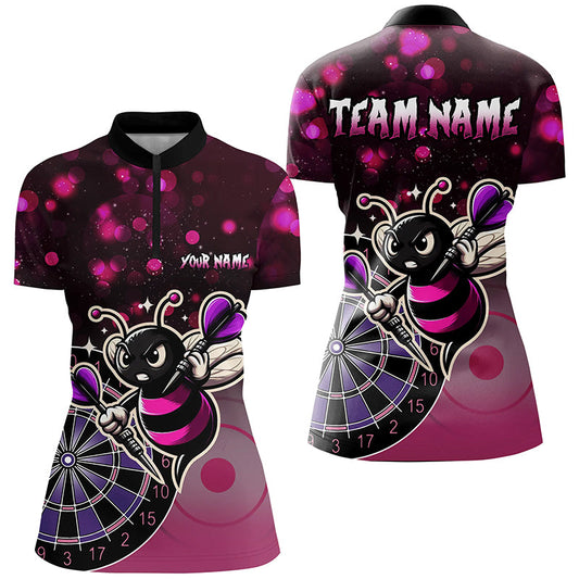 Individuelles Pinkes Darts Biene Damen Quarter Zip Shirt, Lustiges Dart Trikot Geschenk TDM2105