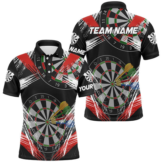 Individuelles Darts Turnier Grunge Stil Rotes Herren Poloshirt, Dart Teamtrikot TDM2106