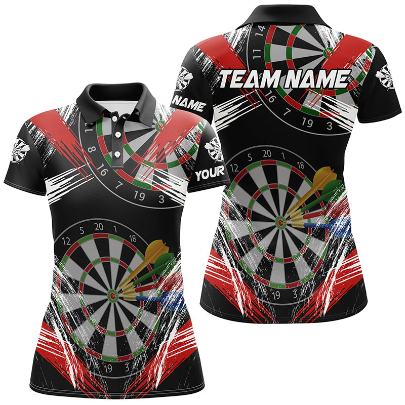 Individuelles Darts Turnier Grunge Stil Rotes Herren Poloshirt, Dart Teamtrikot TDM2106