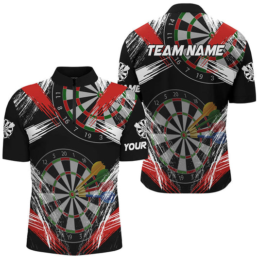 Darts Turnier Grunge Style Rot Herren Shirt mit Viertelreißverschluss, Dart Team Trikot TDM2106