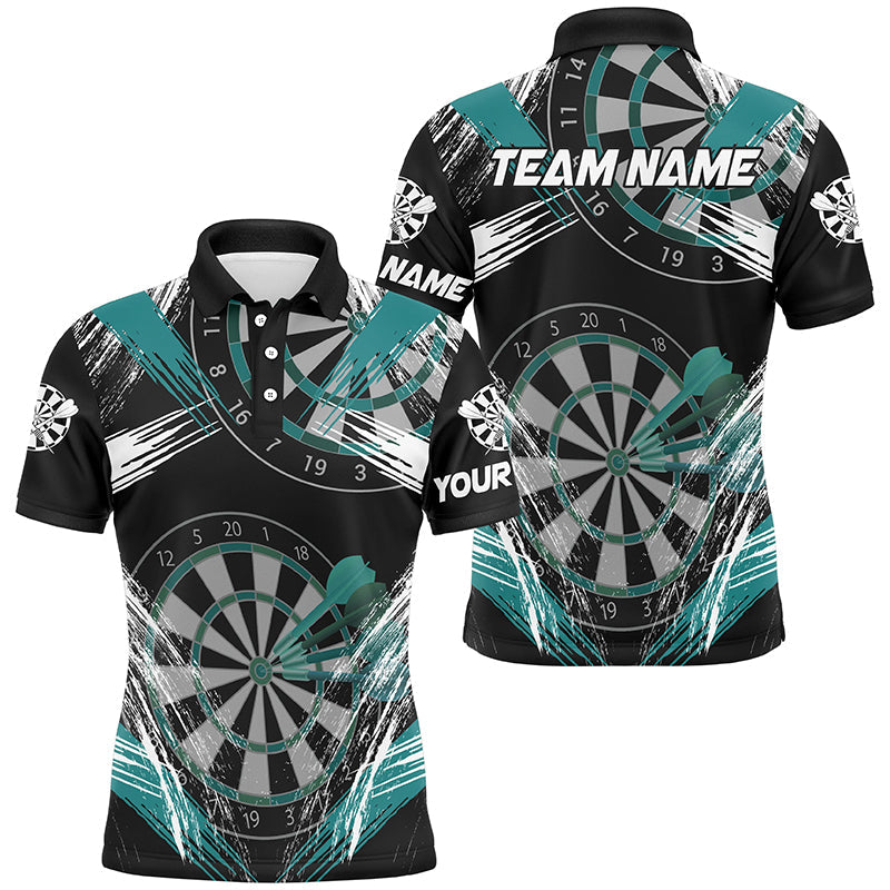 Individuelles Darts Turnier Grunge Stil Türkises Herren Poloshirt, Dart Teamtrikot TDM2107
