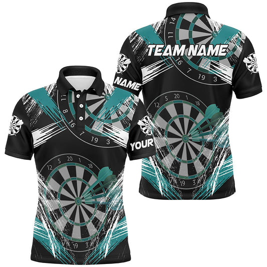 Individuelles Darts Turnier Grunge Stil Türkises Herren Poloshirt, Dart Teamtrikot TDM2107