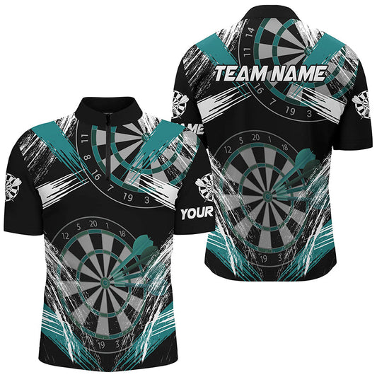Darts Turnier Grunge Style Türkis Herren Shirt mit Viertelreißverschluss, Dart Team Trikot TDM2107