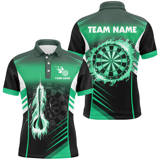 Individuelles Dart Feuerpfeil Herren Poloshirt, Flammen-Darttrikot Grün TDM2591