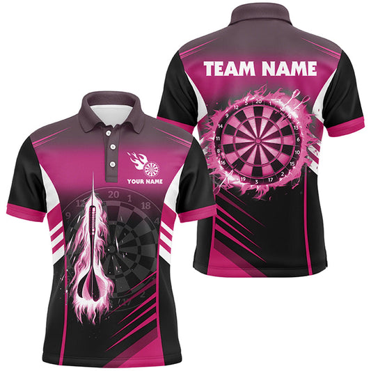 Personalisierte Darts Feuerpfeil Herren Dart Polo Shirts Flammen Dartshirt Darts Trikot | Pink TDM2592