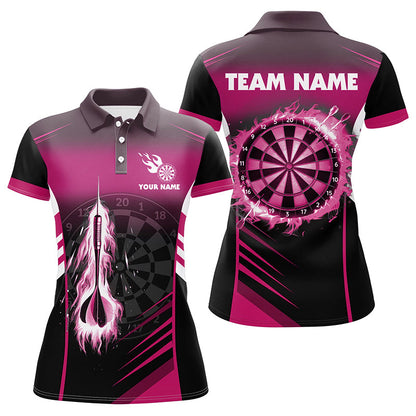 Pinkes Feuerpfeil-Dartpolo für Damen, personalisiertes Flammen-Shirt & Teamtrikot TDM2592