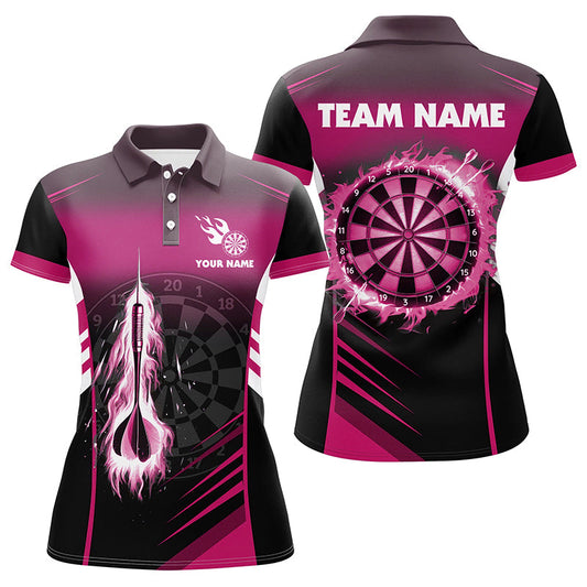 Pinkes Feuerpfeil-Dartpolo für Damen, personalisiertes Flammen-Shirt & Teamtrikot TDM2592