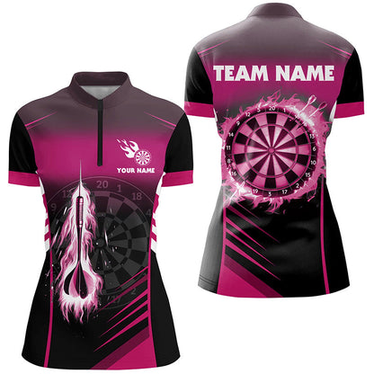 Pinkes Feuerpfeil-Dartpolo für Damen, personalisiertes Flammen-Shirt & Teamtrikot TDM2592