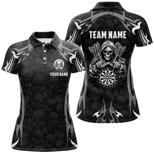 Individuelles Schwarzes Graues Death-Skeleton-Skelett Herren Poloshirt, Gruseliges Dart-Teamtrikot TDM2594
