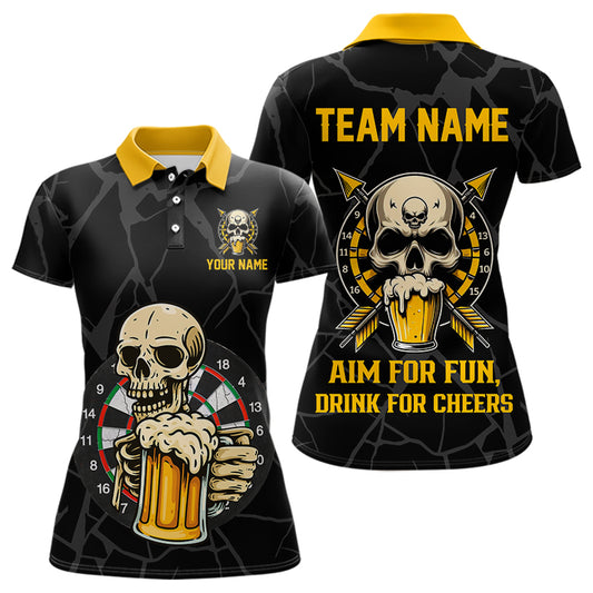 Lustiges Darts-Und-Bier Skull-Dartshirt Für Damen – Personalisiertes Dart Team Jersey TDM4878