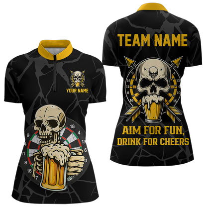 Lustiges Darts-Und-Bier Skull-Dartshirt Für Damen – Personalisiertes Dart Team Jersey TDM4878