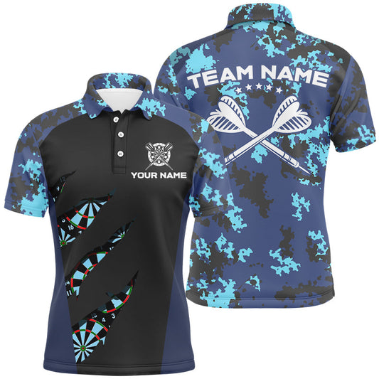 Individuelles Blaues Camo Dart Poloshirt für Herren, Camouflage Dart Trikot Team TDM2840
