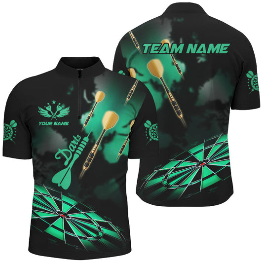 Individuelles Grünes Dart Board Hazy Smoke Dart Herren Shirt mit Viertelreißverschluss, Team Dart Trikot TDM2841