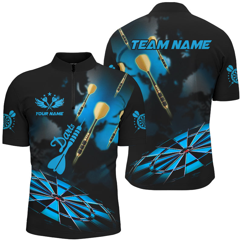 Blaues Dartboard Rauch Maßgeschneiderte 3D Dartshirts Für Herren, Darts Liga Teamshirt Darttrikots TDM2842