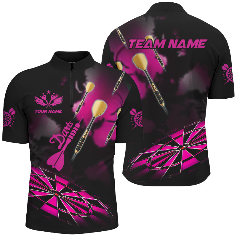 Individuelles Rosa Dart Board Hazy Smoke Dart Herren Shirt mit Viertelreißverschluss, Dart Trikot Team Shirt TDM2843