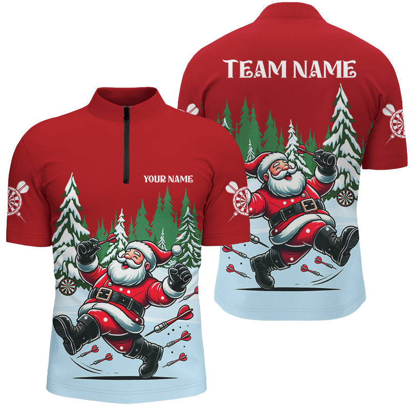 Individuelles Weihnachts Dart Herren Shirt mit Viertelreißverschluss, Lustiger Santa Print Dart Team Trikot TDM2845