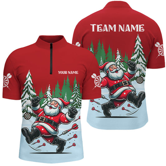 Individuelles Weihnachts Dart Herren Shirt mit Viertelreißverschluss, Lustiger Santa Print Dart Team Trikot TDM2845