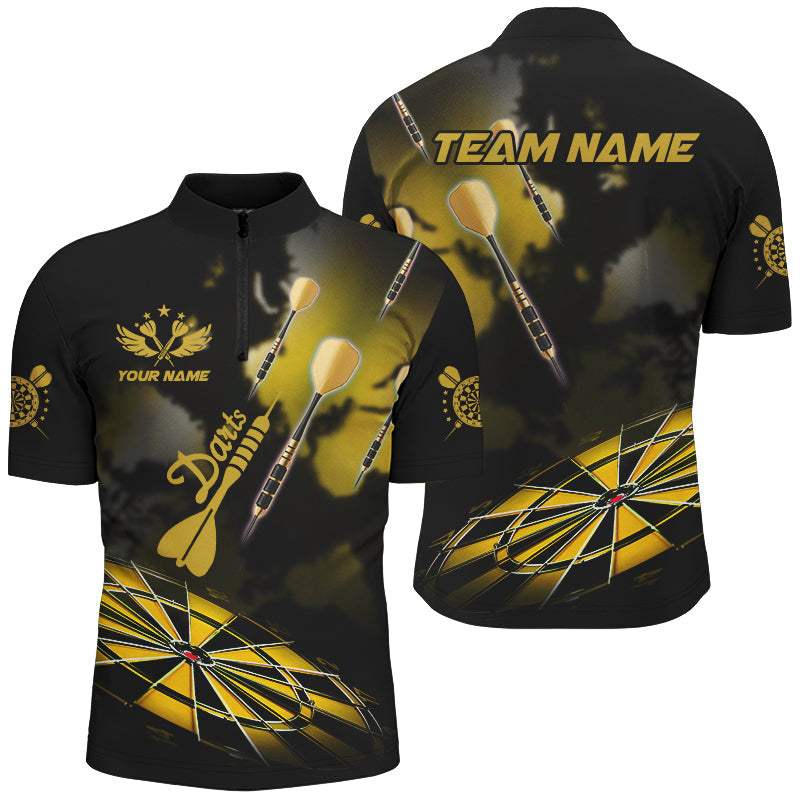 Individuelles Gelbes Darts Board Nebel Dart Herren Shirt mit Viertelreißverschluss, Darts Liga Dart Trikot TDM3069