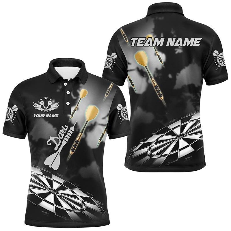 Individuelles schwarz-weißes Dartbrett-nebliges Rauch-Dart-Poloshirt für Herren, Dart-Liga-Darttrikot TDM3070