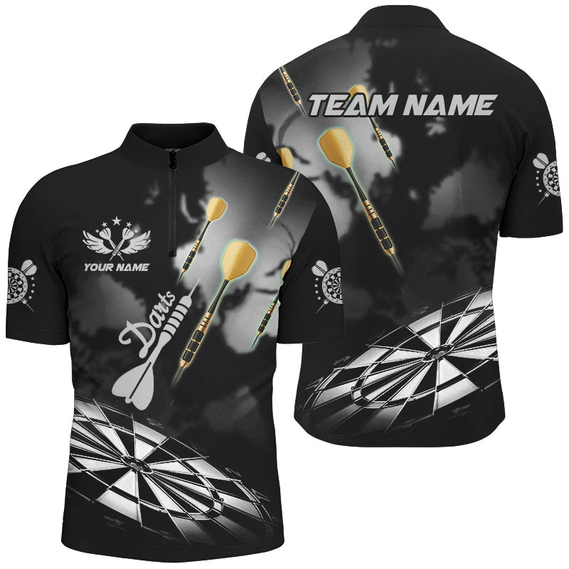Individuelles Schwarz Weiß Darts Board Nebel Dart Herren Shirt mit Viertelreißverschluss, Darts Liga Dart Trikot TDM3070