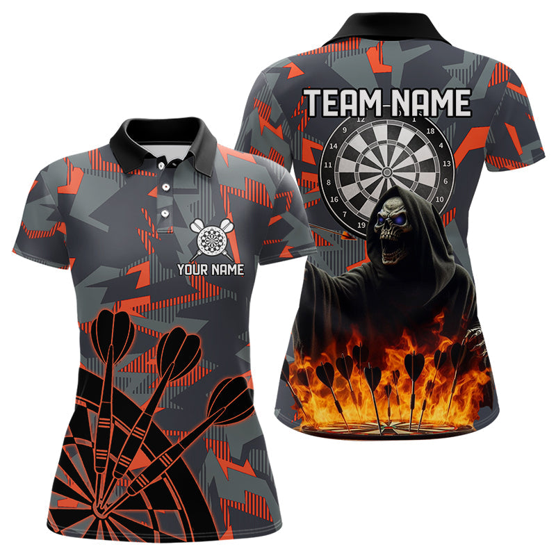 Individuelles Todesskelett Feuer Camouflage Dart Poloshirt für Damen, Camouflage Dart Liga Trikot TDM3072