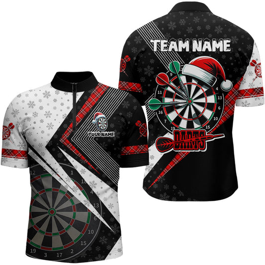 Individuelles Santa Weihnachten Dart Herren Shirt mit Viertelreißverschluss, Lustiges Dart Trikot Geschenk TDM3076