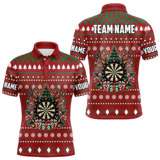 Individuelles rotes Weihnachtsmuster-Dart-Poloshirt für Herren, lustiges Weihnachts-Darttrikot-Geschenk TDM3078