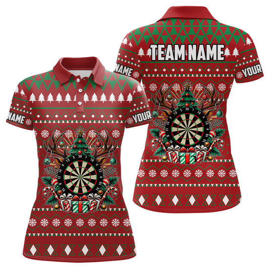 Individuelles Rotes Weihnachten Muster Dart Poloshirt für Damen, Lustiges Xmas Dart Trikot Geschenk TDM3078
