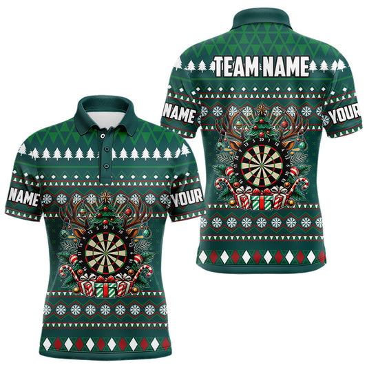 Individuelles grünes Weihnachtsmuster-Dart-Poloshirt für Herren, lustiges Weihnachts-Darttrikot-Geschenk TDM3079