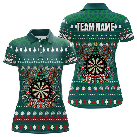Individuelles Grünes Weihnachten Muster Dart Poloshirt für Damen, Lustiges Xmas Dart Trikot Geschenk TDM3079