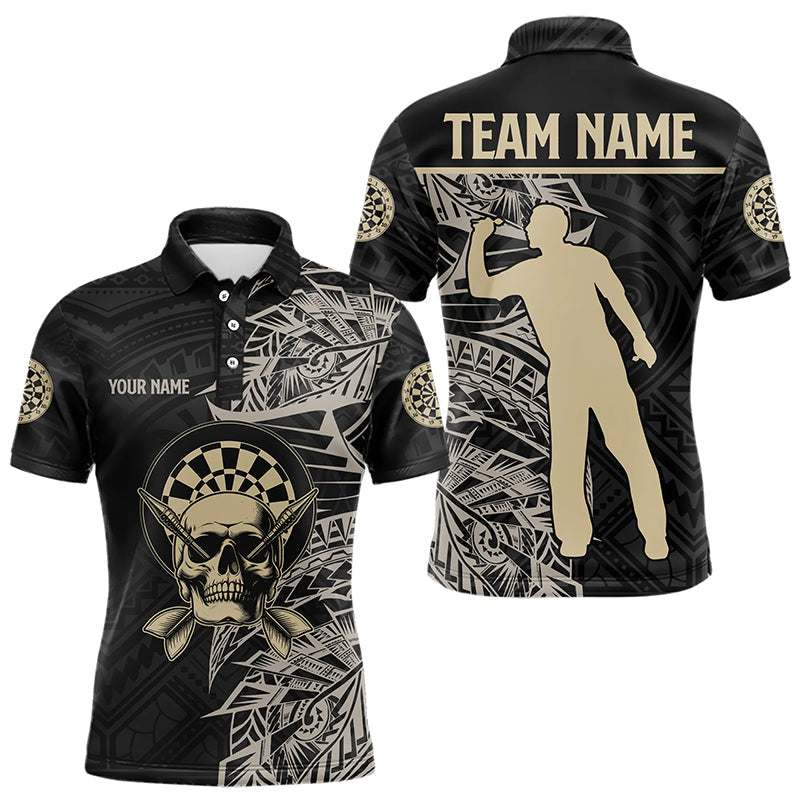 Gold-schwarzes Tribal-Dart-Poloshirt für Herren, individuelle Schädel-Dart-Teamtrikots TDM3318