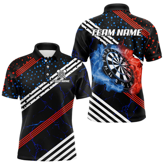 Individuelles blau-rotes Linien-und-Punkte-Dart-Poloshirt für Herren, Blitz-Darttrikot TDM3649