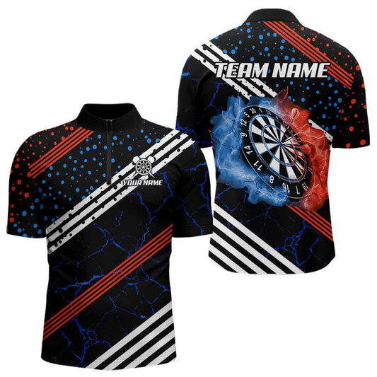 Individuelles Blau und Rot Dart Linie und Gepunktet Dart Viertelreißverschluss Herren Shirt, Lightning Dart Trikot TDM3649