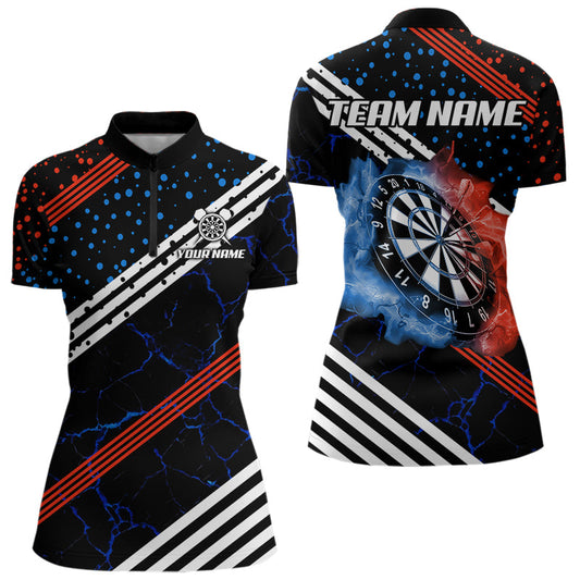 Individuelles Blau-Rot Darts Linien und Gepunktet Dart Damen Quarter Zip Shirt, Blitz Dart Trikot TDM3649