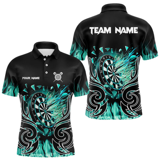 Individuelles türkisfarbenes flammendes Feuer-Dart-Poloshirt für Herren – Team-Darttrikots TDM3795