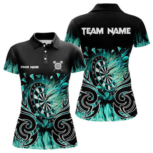 Individuelles Türkises Flammenfeuer Dart-Poloshirt für Damen – Team Dart Trikots TDM3795