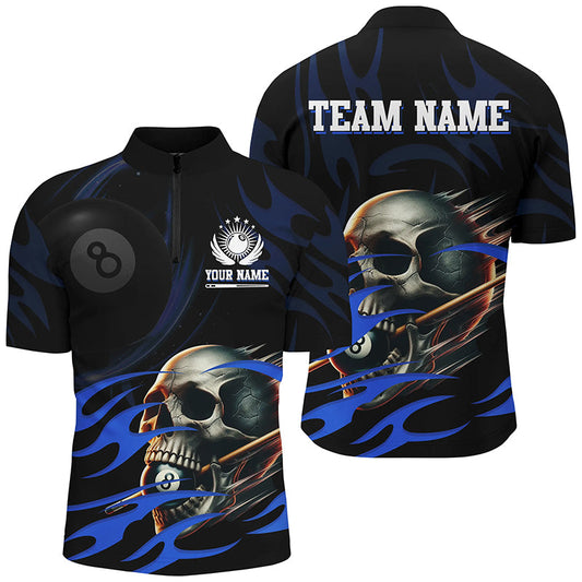 Lustiges Skull 8 Ball Pool maßgeschneiderte Billiard Herren Quarter-Zip Shirt, Billiard 8 Ball Jersey TDM1695