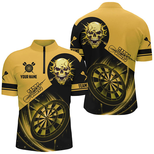 Totenschädel Dartboard Herren Shirt mit Viertelreißverschluss, Gelbes Dart Team Trikot TDM2110