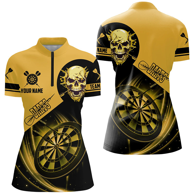 Individuelles Schädel Dartboard Damen Quarter Zip Shirt, Gelbes Dart Trikot Team TDM2110