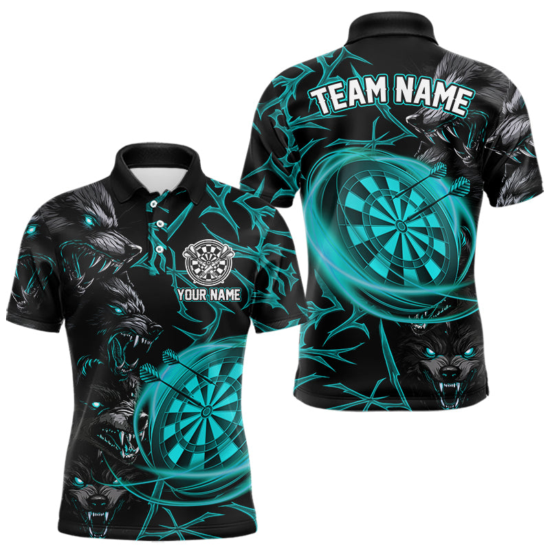 Personalisiertes Türkisfarbenes Wolf-Dartshirt Für Herren – Custom Light-Dartboard Darts Teamtrikot TDM4670