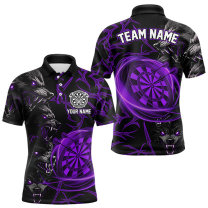 Personalisiertes Lila Wolf-Dartshirt Für Herren – Custom Light-Dartboard Darts Teamtrikot TDM4671