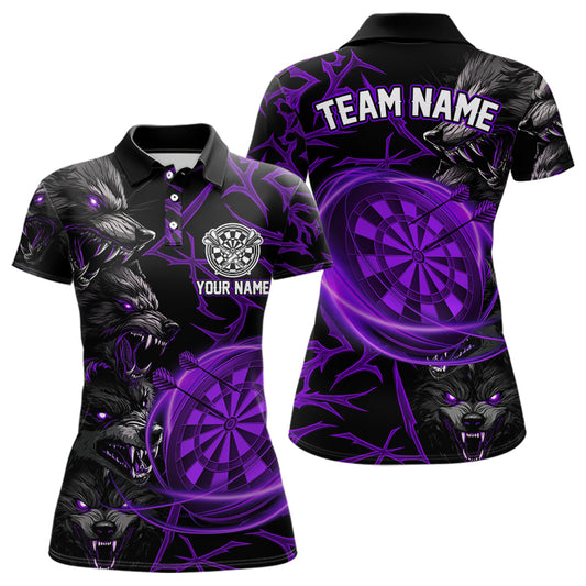Personalisiertes Lila Wolf-Dartshirt Für Damen – Custom Light-Dartboard Darts Teamtrikot TDM4671
