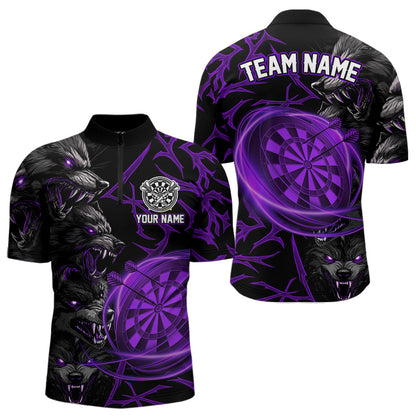 Personalisiertes Lila Wolf-Dartshirt Für Herren – Custom Light-Dartboard Darts Teamtrikot TDM4671