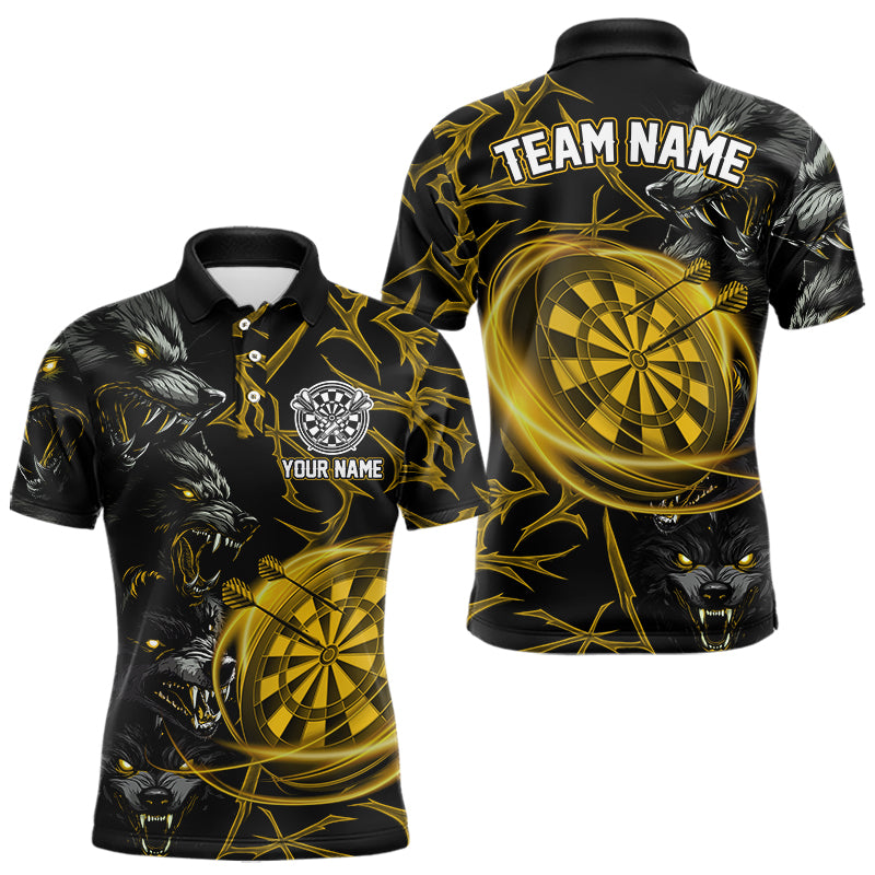 Personalisiertes Gelbes Wolf-Dartshirt Für Herren – Custom Light-Dartboard Darts Teamtrikot TDM5094