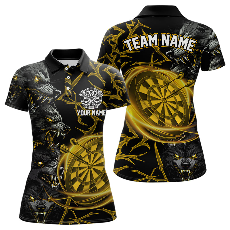 Personalisiertes Gelbes Wolf-Dartshirt Für Damen – Custom Light-Dartboard Darts Teamtrikot TDM5094