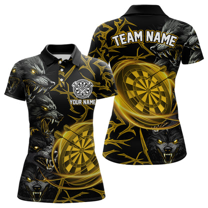 Personalisiertes Gelbes Wolf-Dartshirt Für Damen – Custom Light-Dartboard Darts Teamtrikot TDM5094