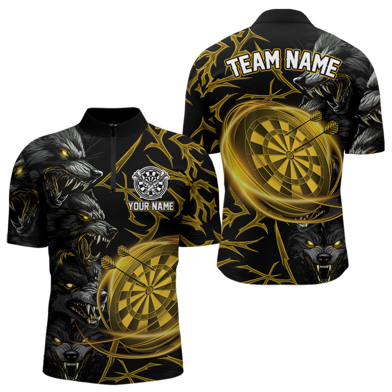 Personalisiertes Gelbes Wolf-Dartshirt Für Herren – Custom Light-Dartboard Darts Teamtrikot TDM5094